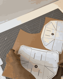 Molde do bloco sendo cortado, colado e montado até virar o cubo de papelão